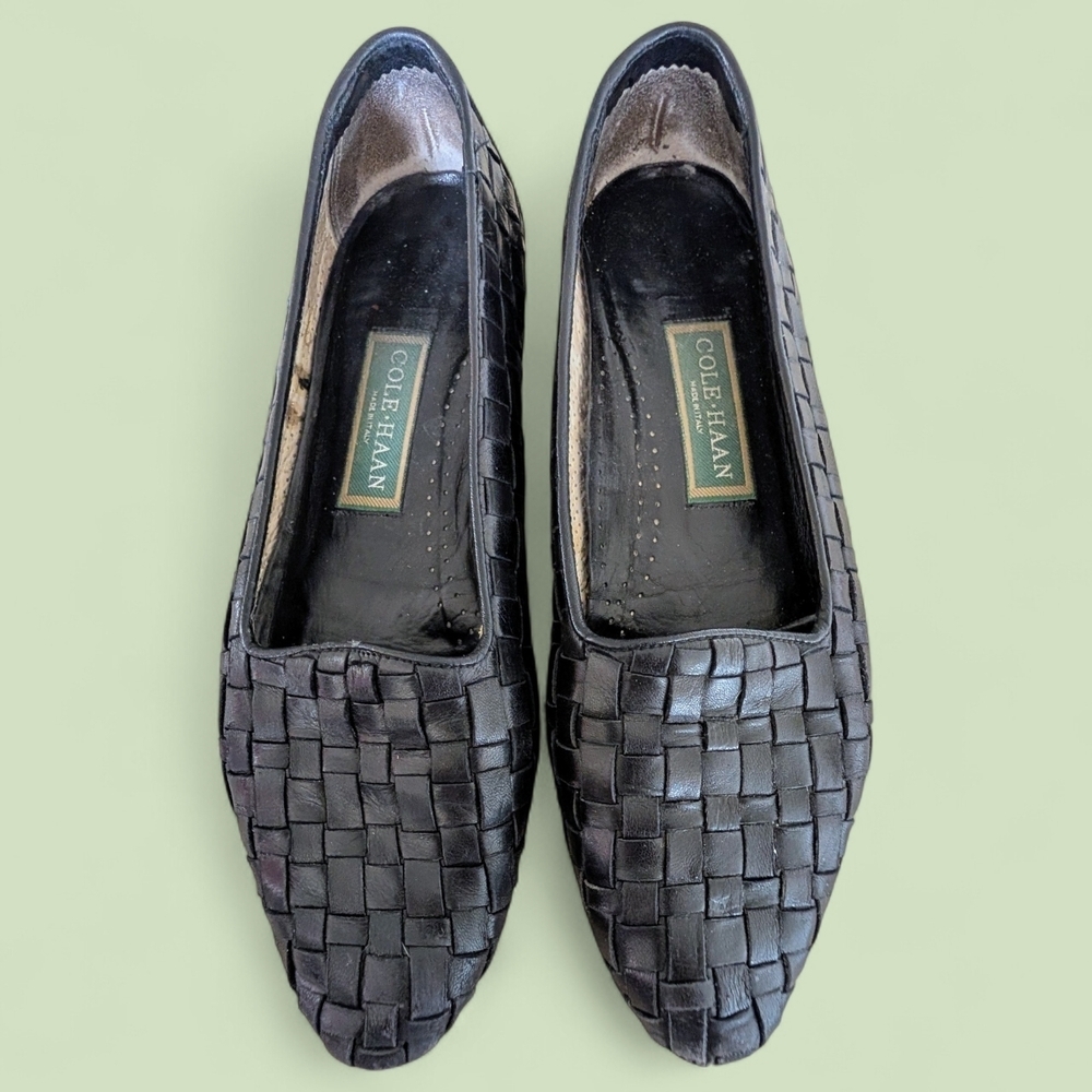 Cole Haan Italy Woven Leather Loafers Black Slip On Flats Women’s 9 AAA READ